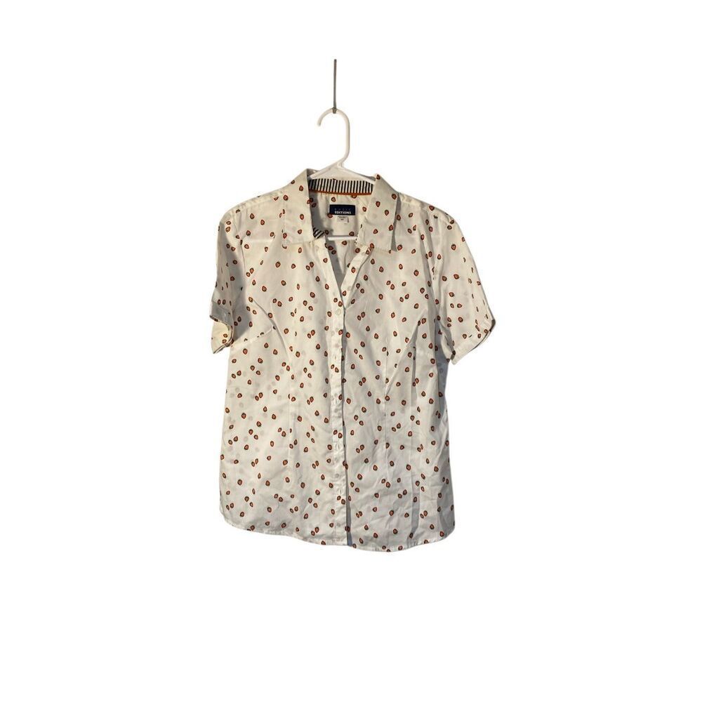 VTG basic editions women’s white Strawberry print short sleeve top M